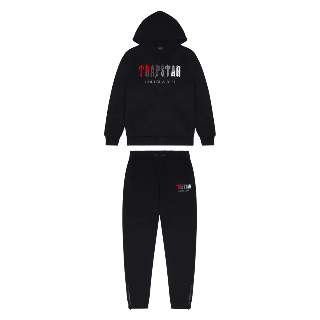 Trapstar Chenille Decoded Hooded Tracksuit - Red/Grey